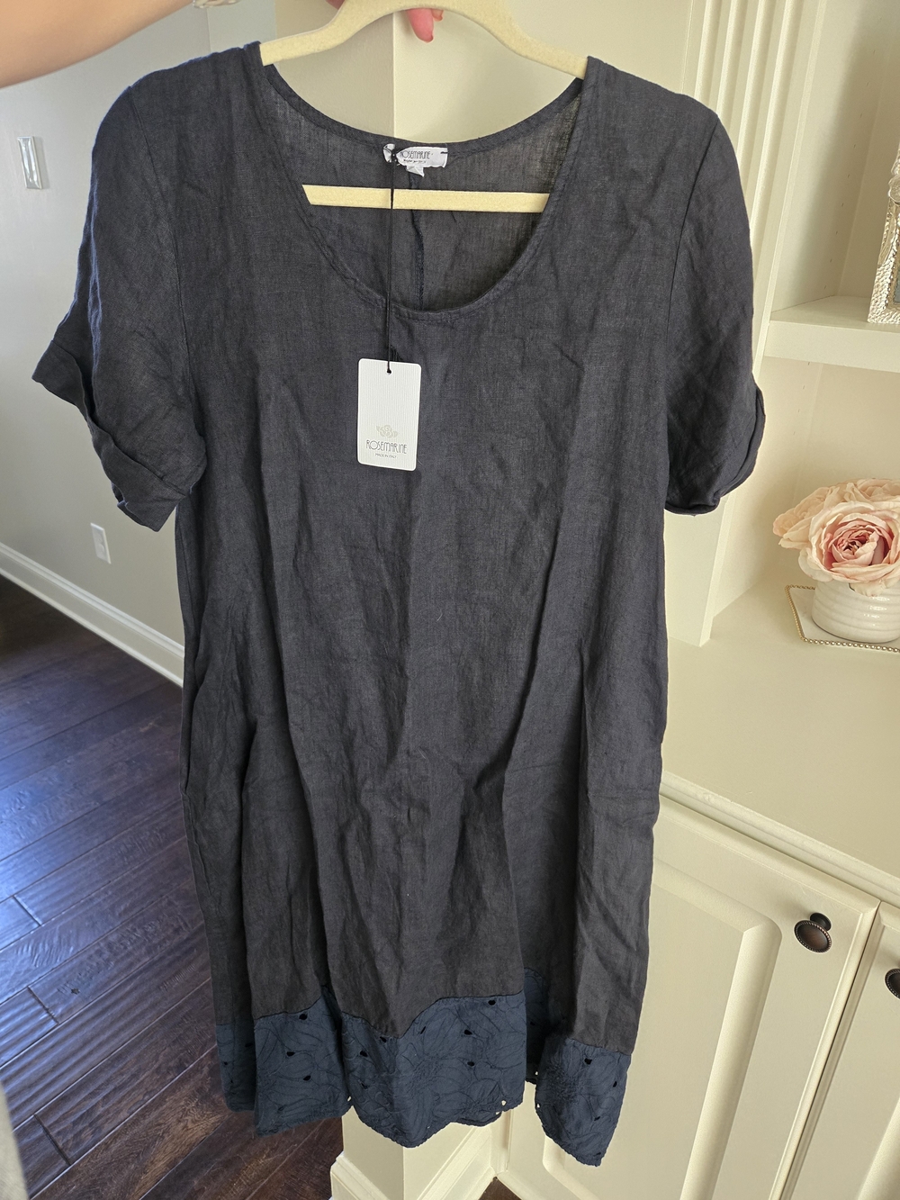 Rosemarine Women's Linen Dress with Eyelet Hem NWT